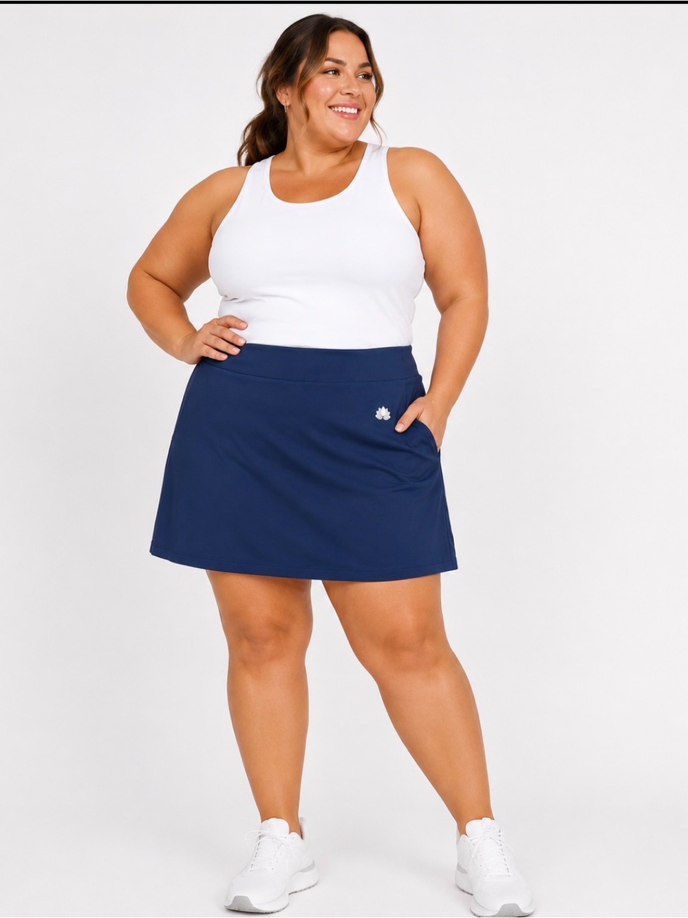 Snoga Athletics navy blue women’s skort with built in shorts modest